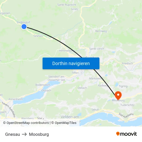 Gnesau to Moosburg map