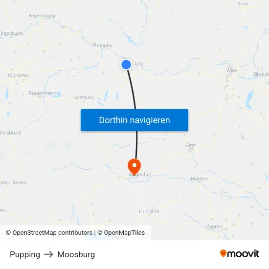 Pupping to Moosburg map