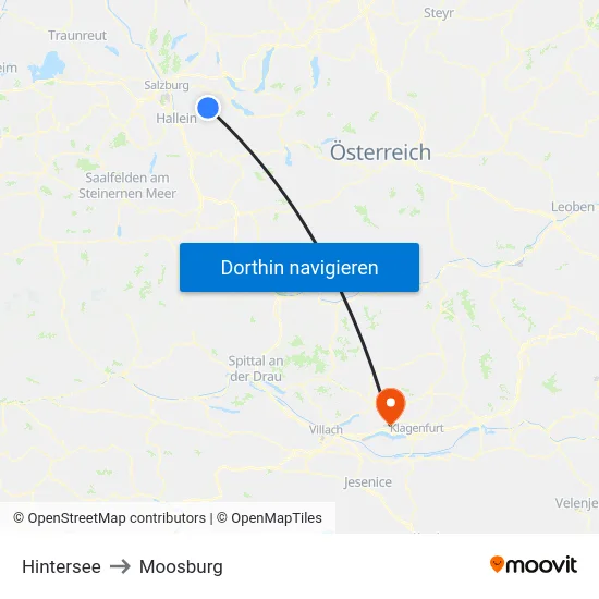 Hintersee to Moosburg map