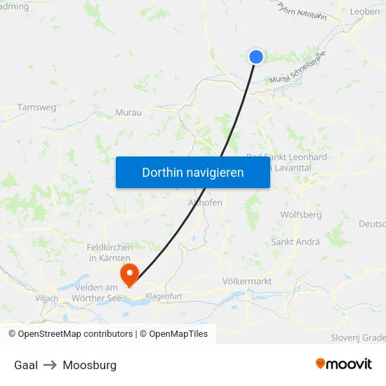 Gaal to Moosburg map