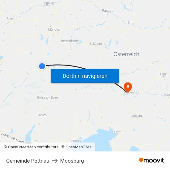 Gemeinde Pettnau to Moosburg map