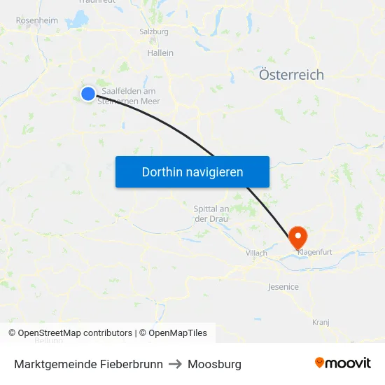 Marktgemeinde Fieberbrunn to Moosburg map