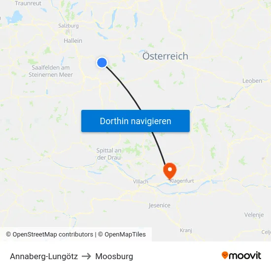 Annaberg-Lungötz to Moosburg map