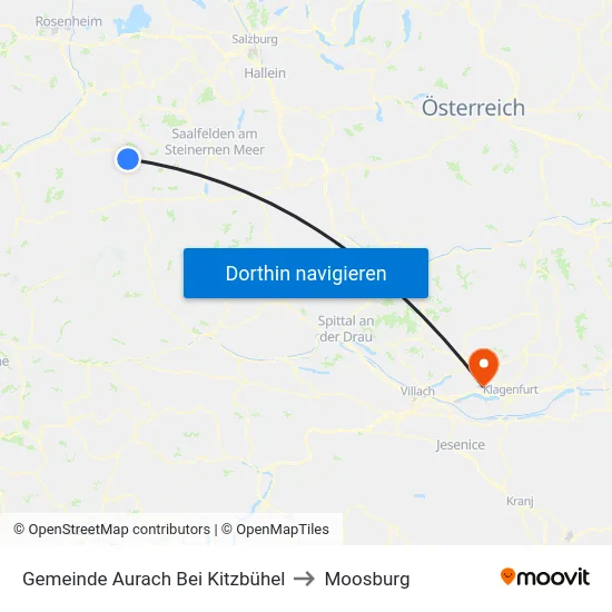 Gemeinde Aurach Bei Kitzbühel to Moosburg map