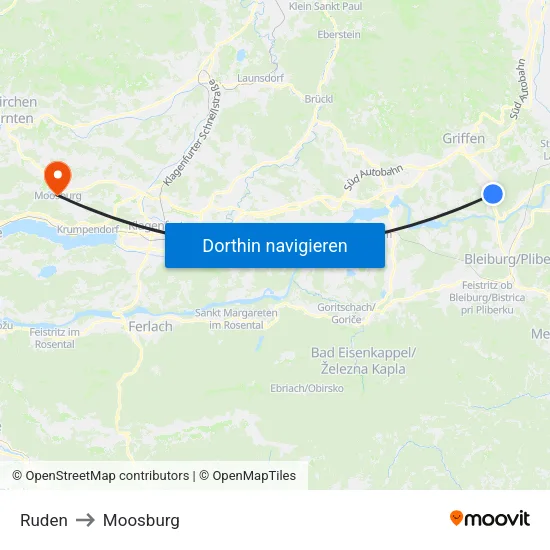 Ruden to Moosburg map
