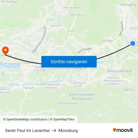 Sankt Paul Im Lavanttal to Moosburg map