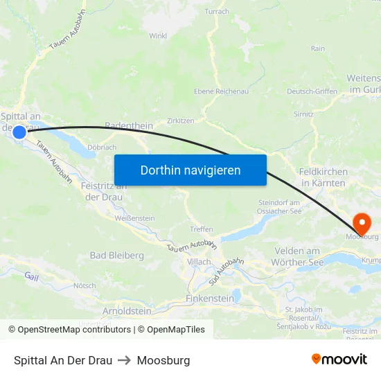 Spittal An Der Drau to Moosburg map