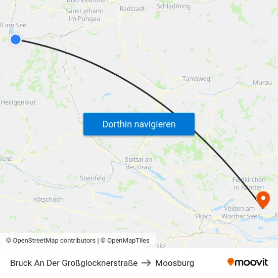 Bruck An Der Großglocknerstraße to Moosburg map