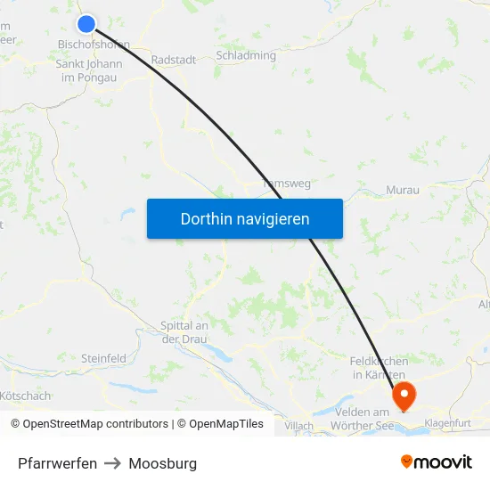 Pfarrwerfen to Moosburg map