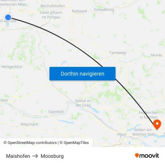 Maishofen to Moosburg map