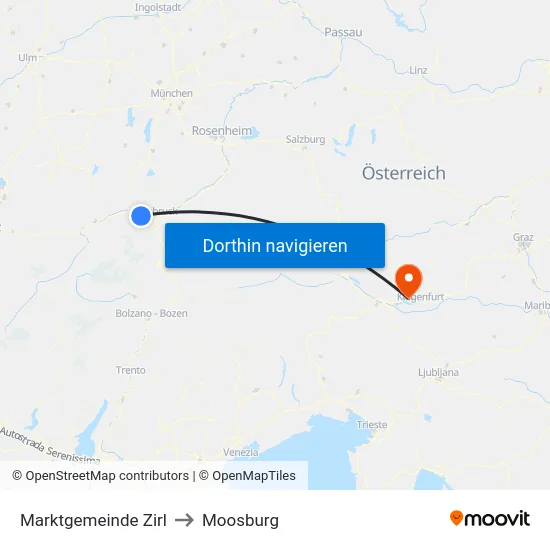 Marktgemeinde Zirl to Moosburg map