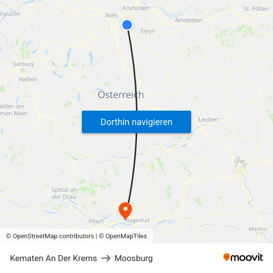 Kematen An Der Krems to Moosburg map