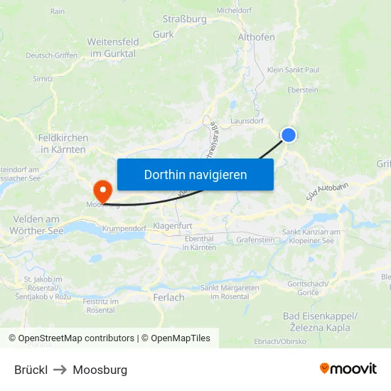 Brückl to Moosburg map