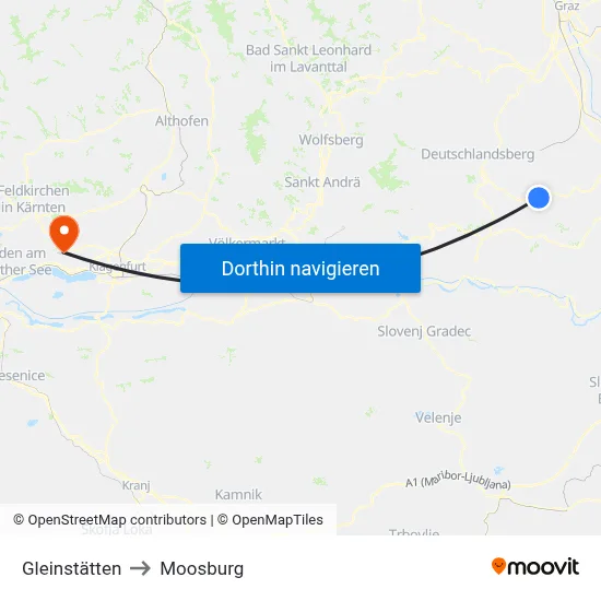 Gleinstätten to Moosburg map