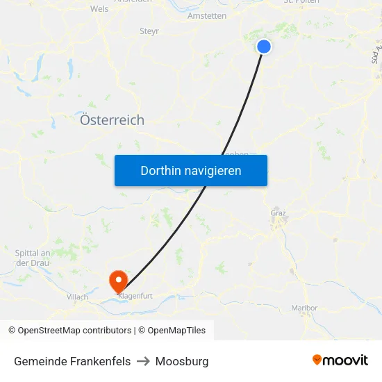Gemeinde Frankenfels to Moosburg map