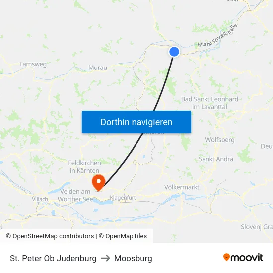 St. Peter Ob Judenburg to Moosburg map