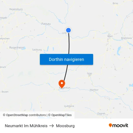 Neumarkt Im Mühlkreis to Moosburg map