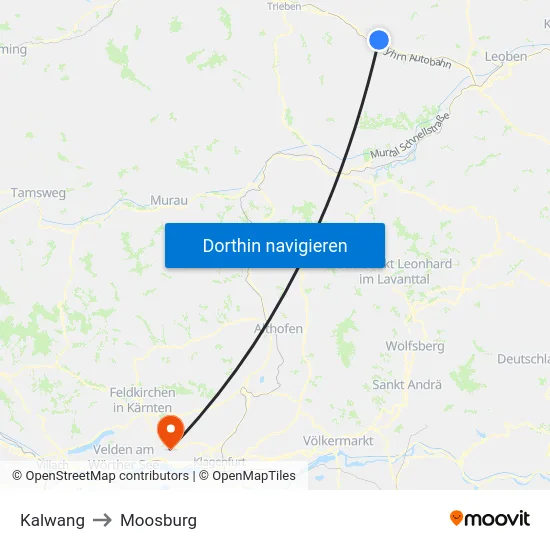 Kalwang to Moosburg map