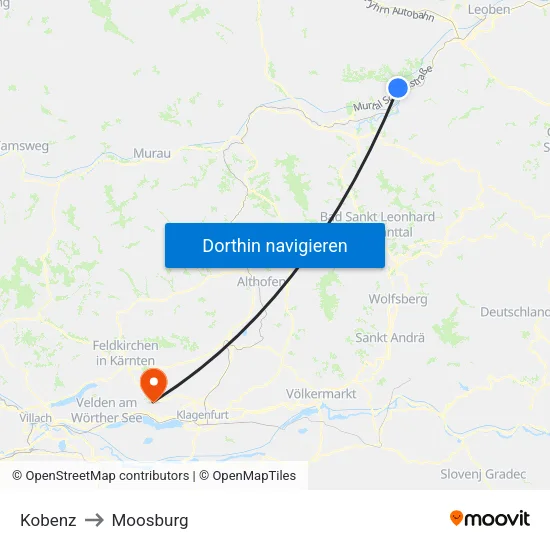 Kobenz to Moosburg map