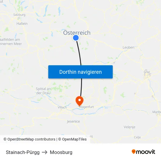 Stainach-Pürgg to Moosburg map