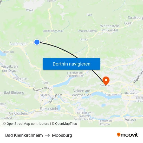 Bad Kleinkirchheim to Moosburg map