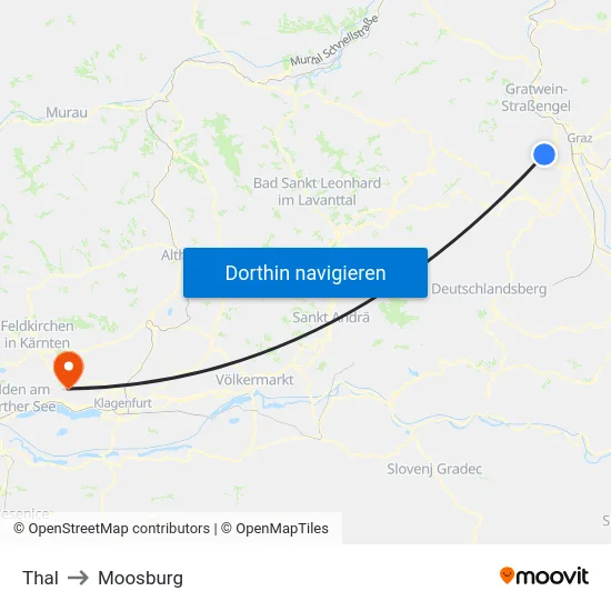 Thal to Moosburg map