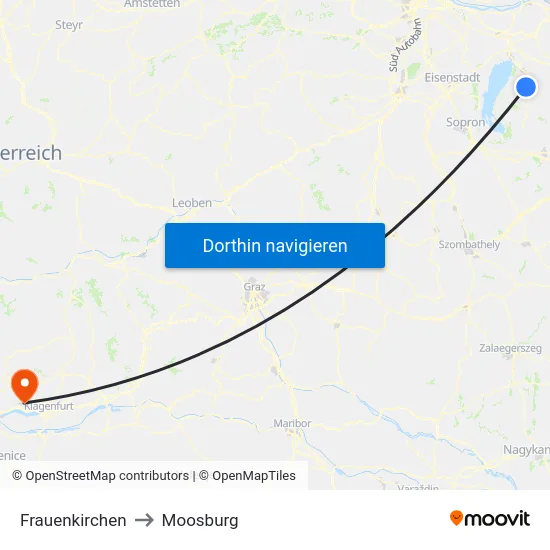 Frauenkirchen to Moosburg map