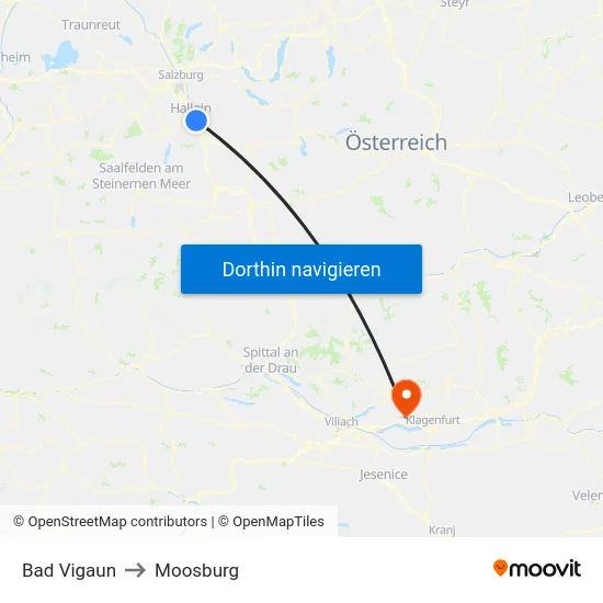 Bad Vigaun to Moosburg map