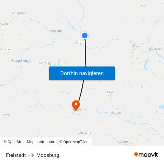 Freistadt to Moosburg map