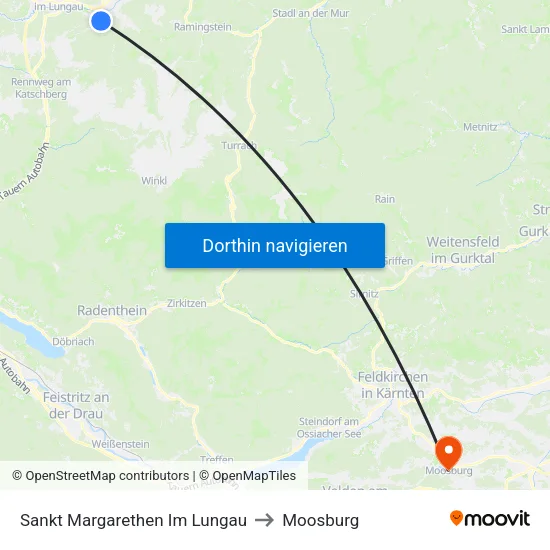 Sankt Margarethen Im Lungau to Moosburg map
