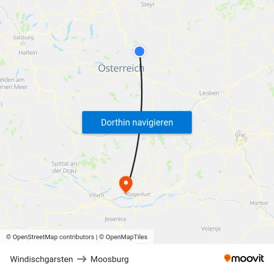 Windischgarsten to Moosburg map