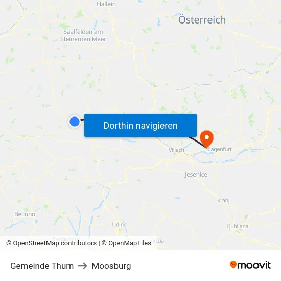 Gemeinde Thurn to Moosburg map