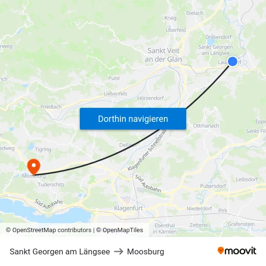 Sankt Georgen am Längsee to Moosburg map