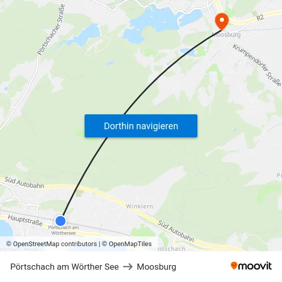 Pörtschach am Wörther See to Moosburg map