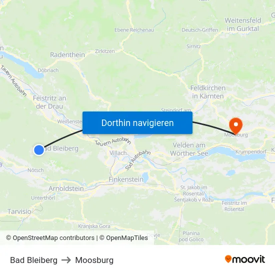 Bad Bleiberg to Moosburg map