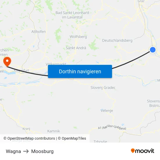 Wagna to Moosburg map