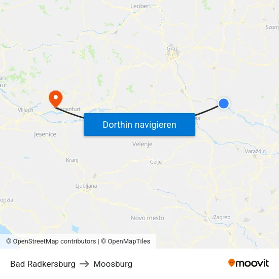 Bad Radkersburg to Moosburg map