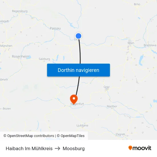 Haibach Im Mühlkreis to Moosburg map