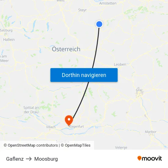 Gaflenz to Moosburg map