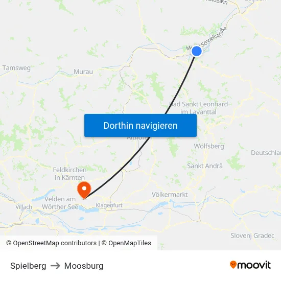 Spielberg to Moosburg map