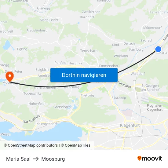 Maria Saal to Moosburg map