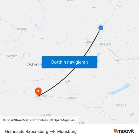 Gemeinde Rabensburg to Moosburg map