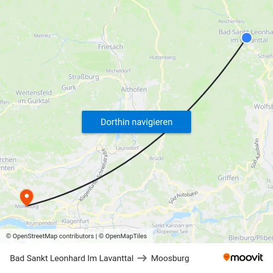 Bad Sankt Leonhard Im Lavanttal to Moosburg map