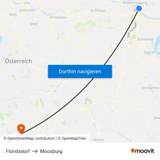 Floridsdorf to Moosburg map