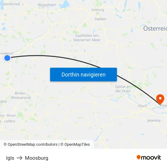 Igls to Moosburg map