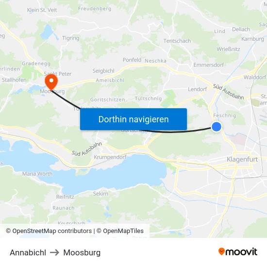 Annabichl to Moosburg map