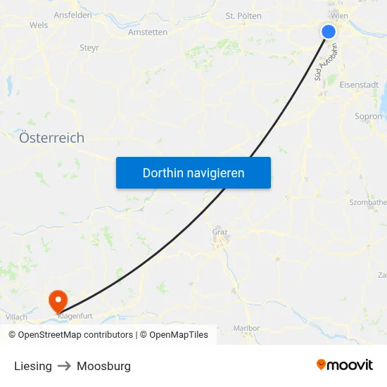 Liesing to Moosburg map