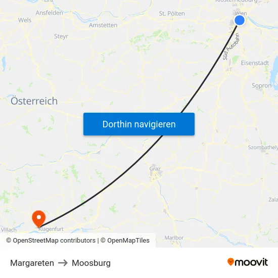 Margareten to Moosburg map