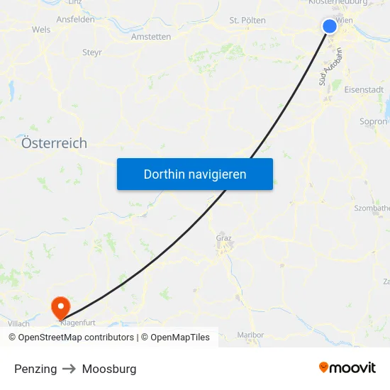 Penzing to Moosburg map