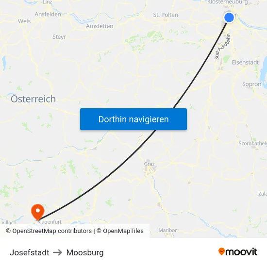 Josefstadt to Moosburg map